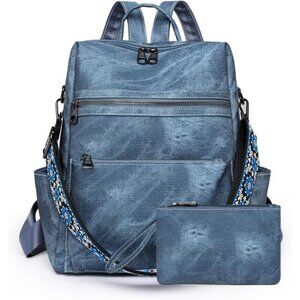 Vegan Leather Backpack, Shoulder Bag Blue